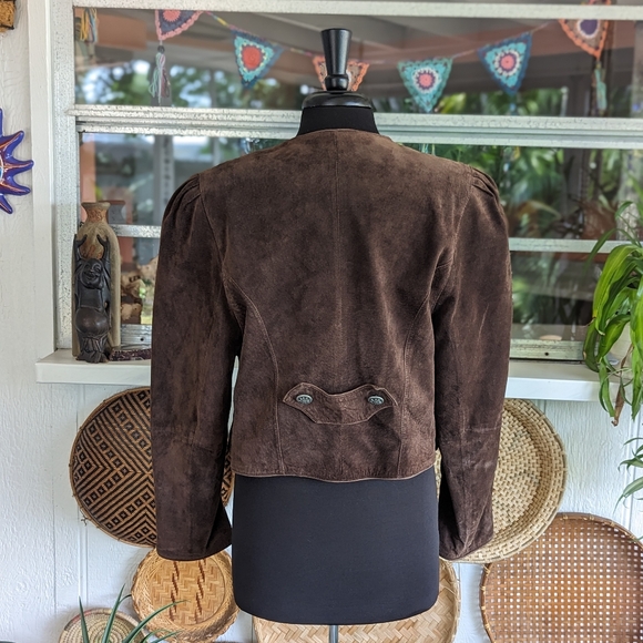 Authentic Vintage Landhaus Suede Leather Blazer Dirndl Tirolean Folklore Lg - Picture 2 of 16